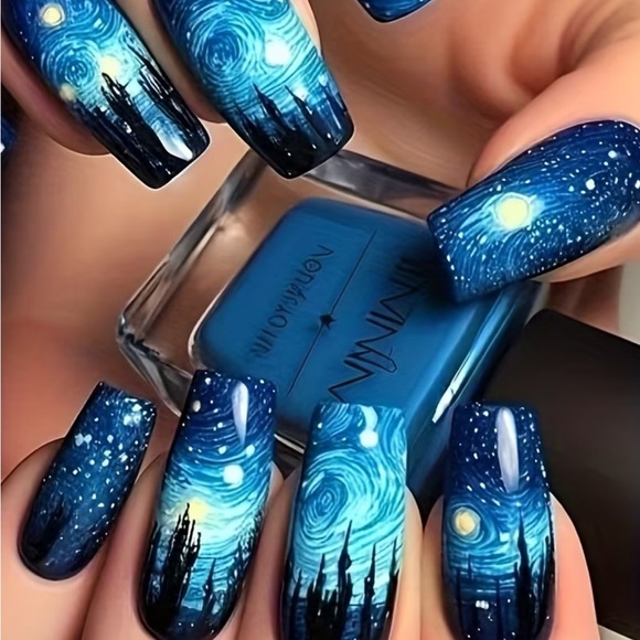 Other - 24pc, Van Gogh Starry Night Press On Glossy Nails NIP